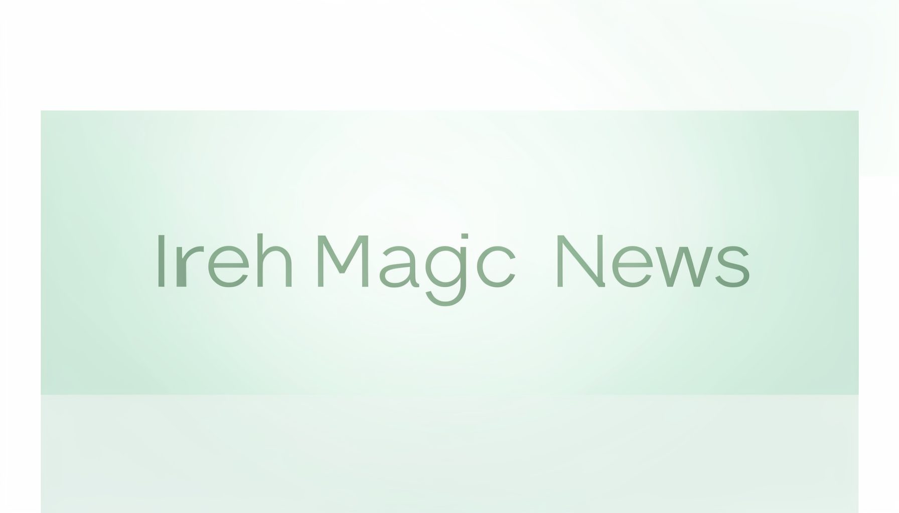 A simple rectangular web banner in muted green and white tones, with the words Irish Magic News set in clean lowercase letters.