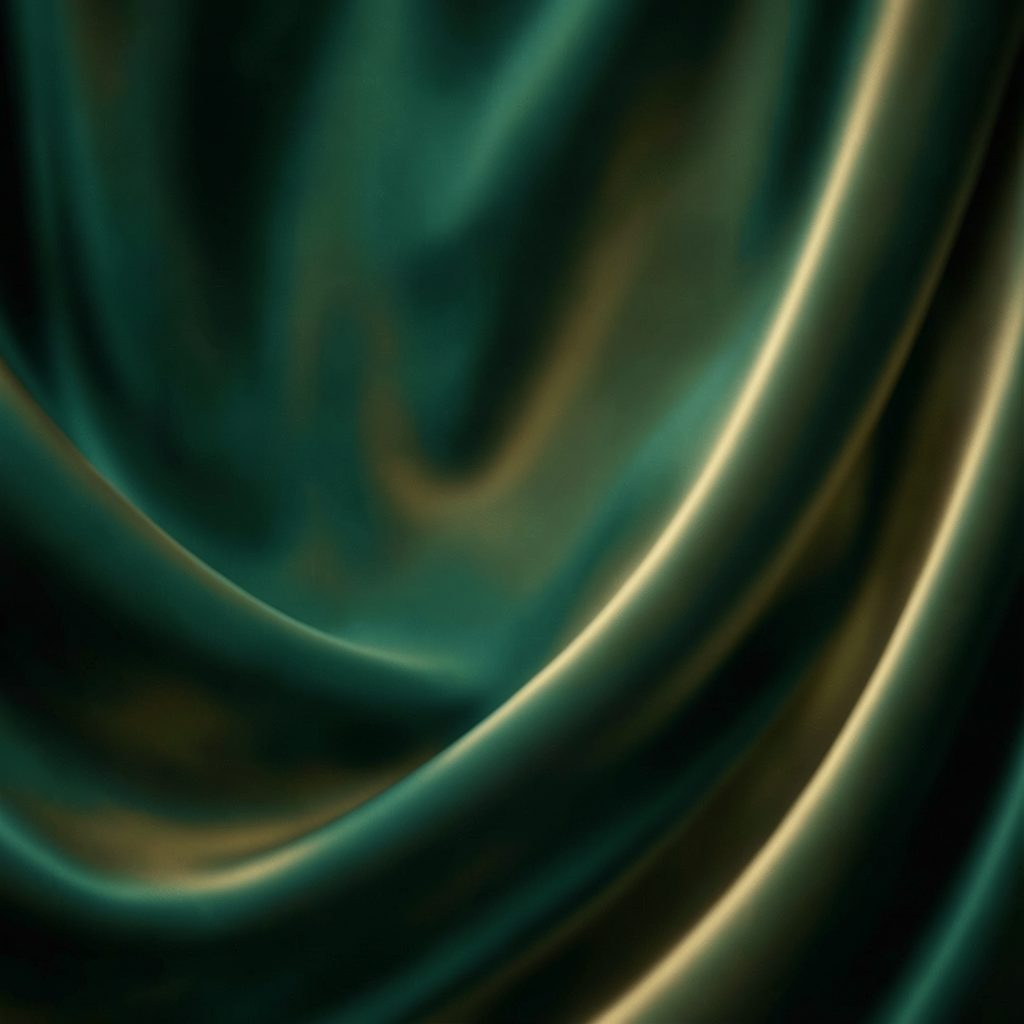Soft abstract swirl of deep green and gold tones, evoking a theatrical curtain or stage atmosphere