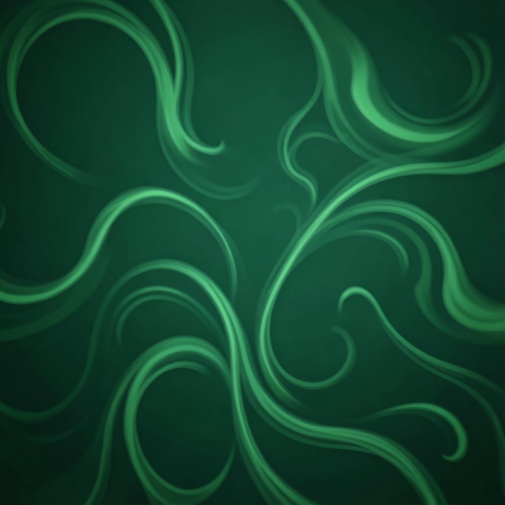 Soft green abstract swirl pattern on a darker green background, evoking a sense of motion and enchantment.